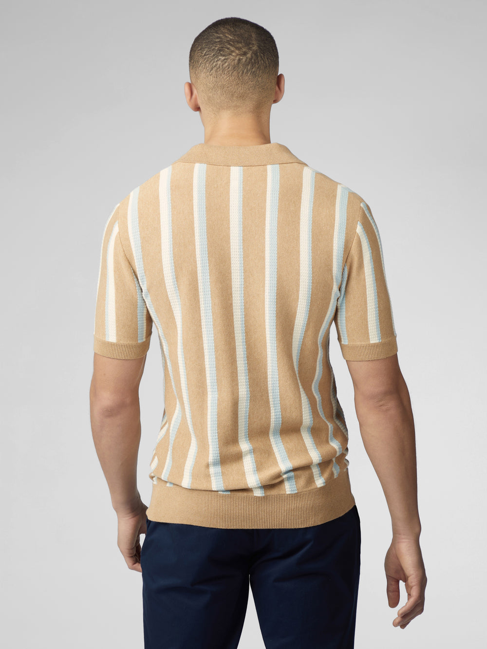 Knitwear Ben Sherman Vertical Stripe Open Neck Polo Grise | OQX-15049200